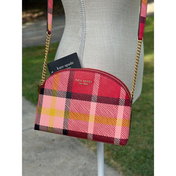 Kate Spade Morgan Museum Plaid Double-zip Dome Crossbody KE751 - Picture 1 of 16